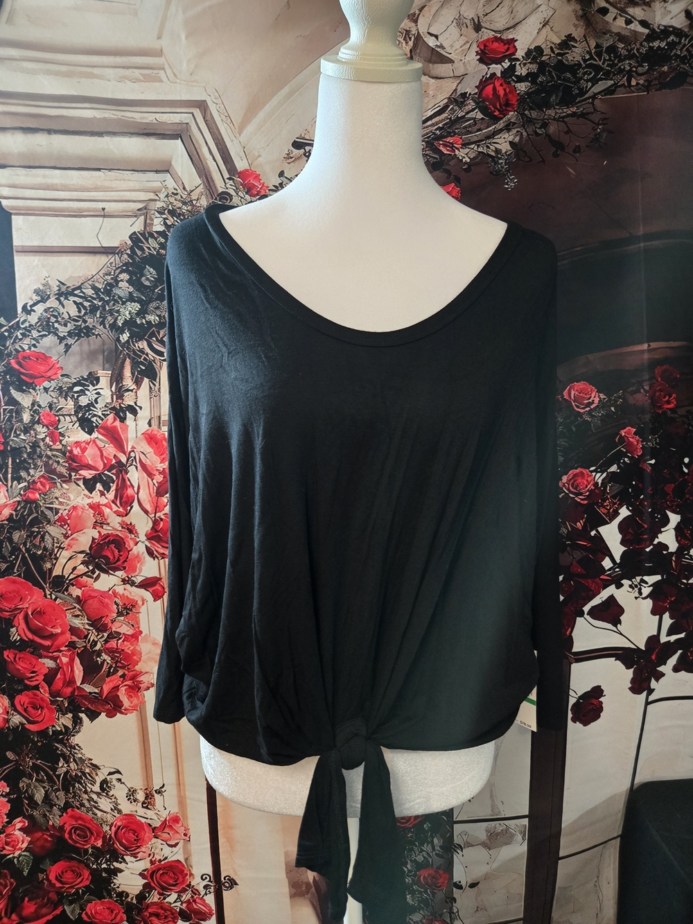 Karen Kane Black Tie-Front Scoop Neck Blouse